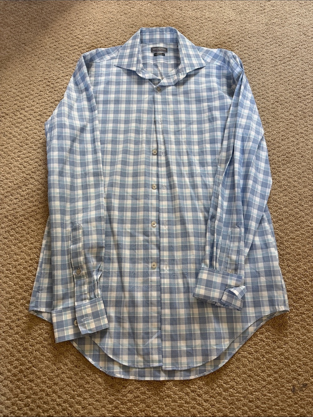 Men's Van Heusen Light Blue Plaid Dress Shirt